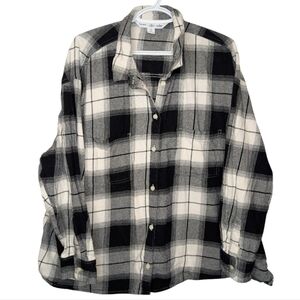 Old Navy The Boyfriend Shirt Black White Cotton Flannel Plaid Top Women's XXL